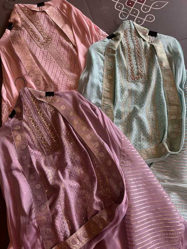 Soft and pure Georgette lakhnavi embroidered shirt with sequence and zari works