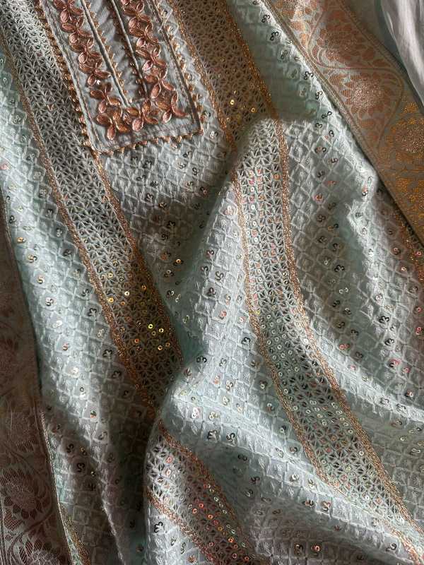 Soft and pure Georgette lakhnavi embroidered shirt with sequence and zari works