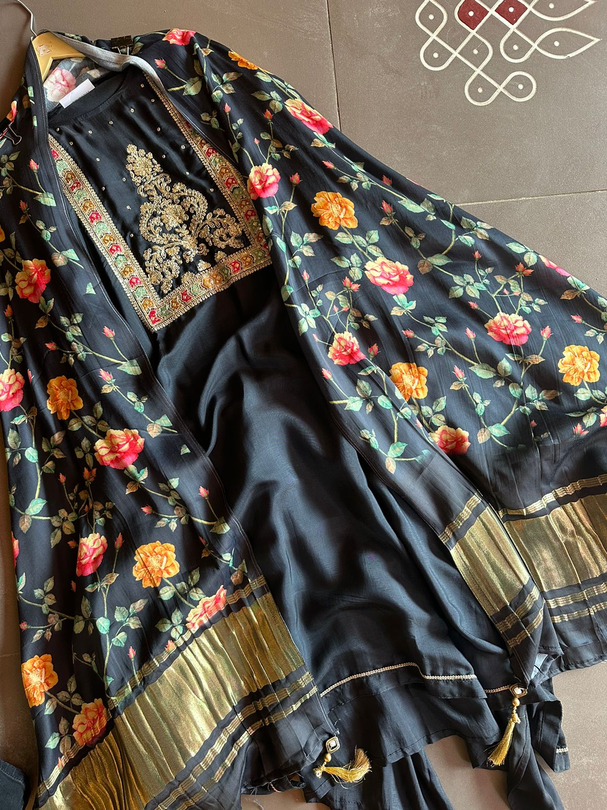 Pure silk shirt with very pretty embroidered Neckwork with zari and sequence kadhai