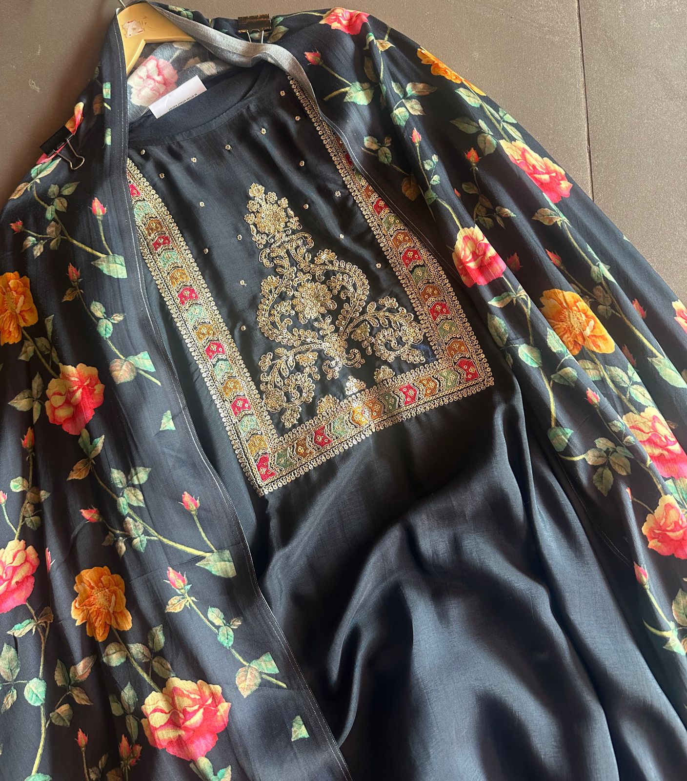 Pure silk shirt with very pretty embroidered Neckwork with zari and sequence kadhai