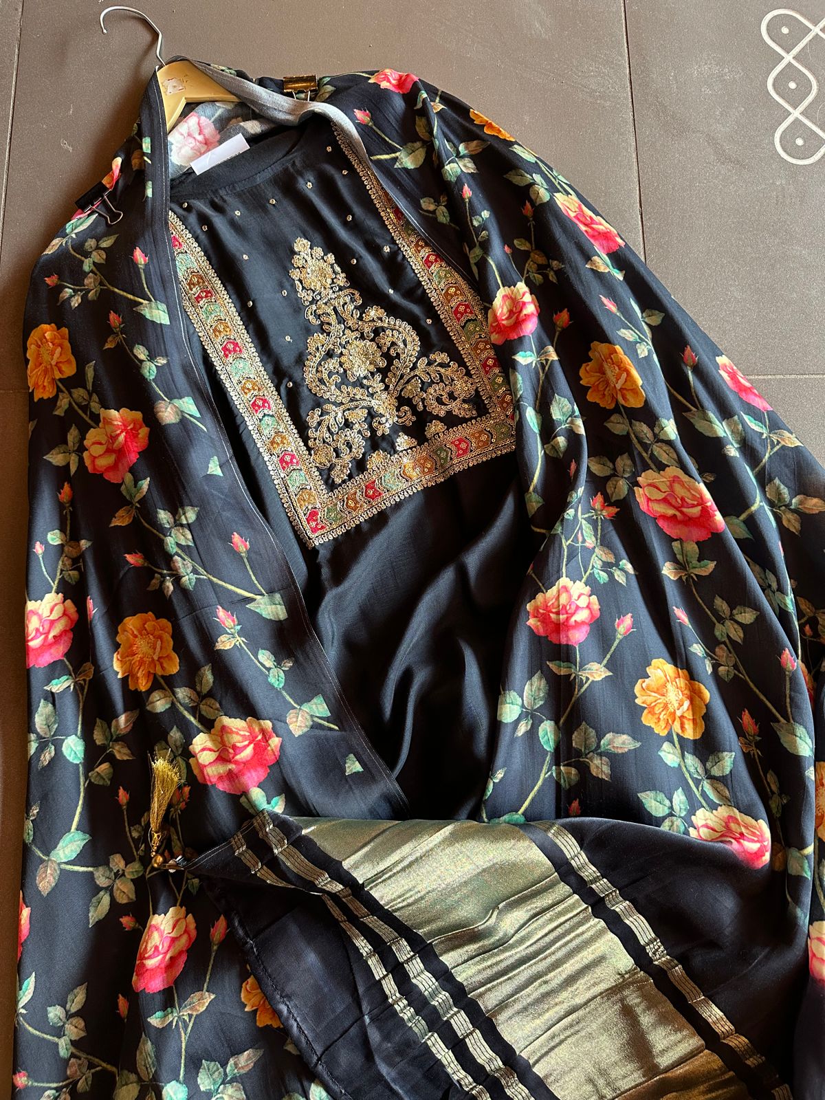 Pure silk shirt with very pretty embroidered Neckwork with zari and sequence kadhai