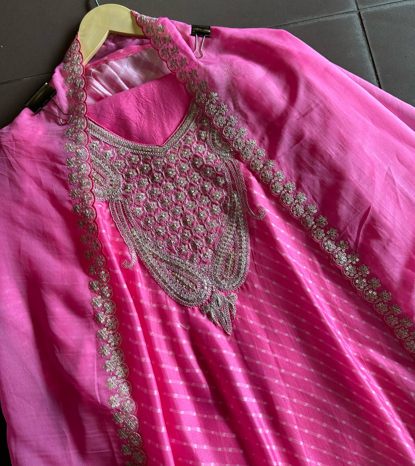 Pure russian silk unstitched shirt with beautiful designer pattern plus zari dori