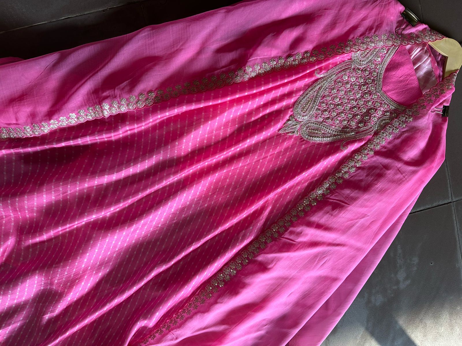 Pure russian silk unstitched shirt with beautiful designer pattern plus zari dori