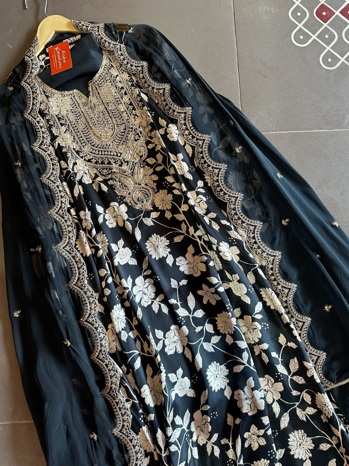 Pure gajji silk(satin silk) designer unstiched full size shirt with beautiful print plus sequence