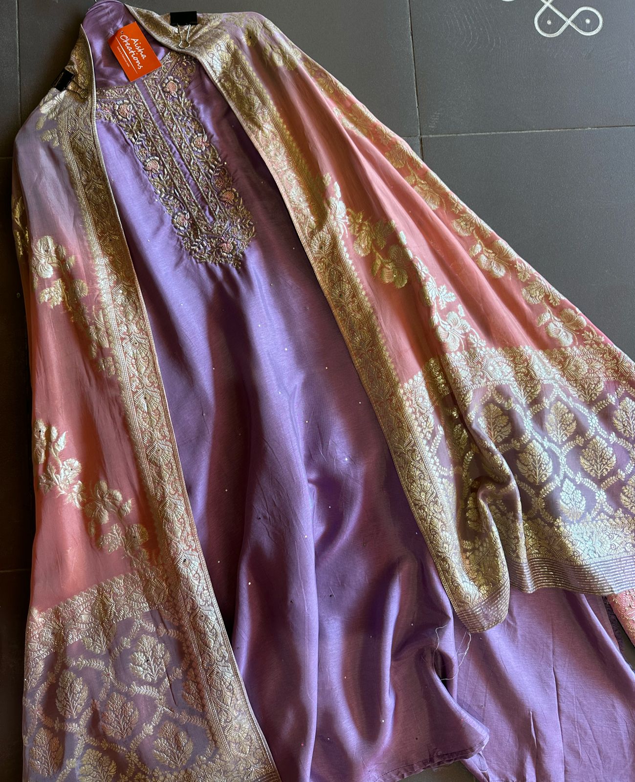 Pure silk shirt with beautiful Neckwork made from dabka Dori