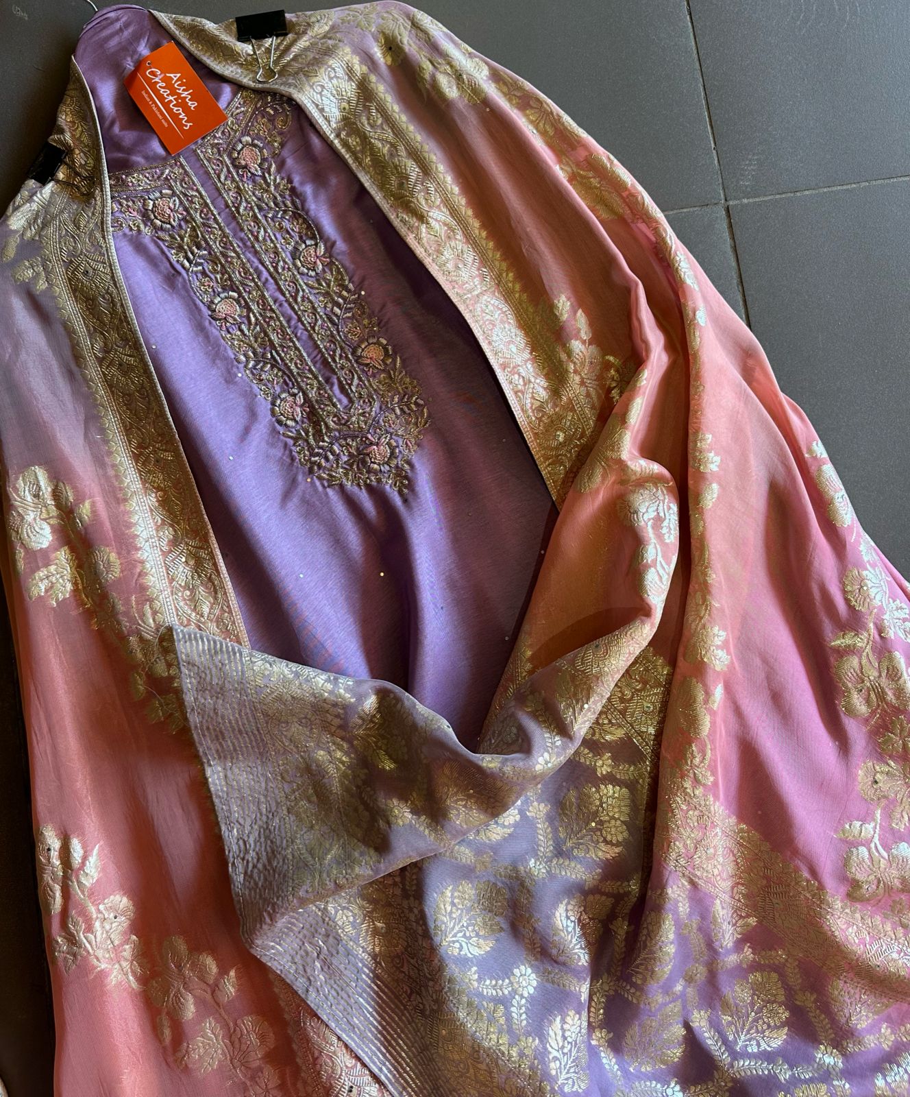 Pure silk shirt with beautiful Neckwork made from dabka Dori
