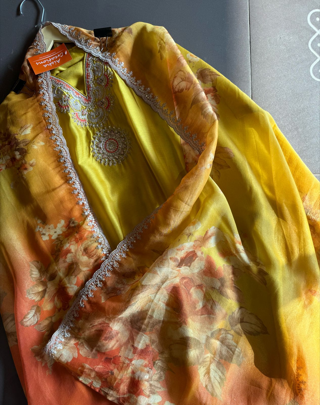 Pure silk shirt (Unstitched) full size shirt with Only neck work done