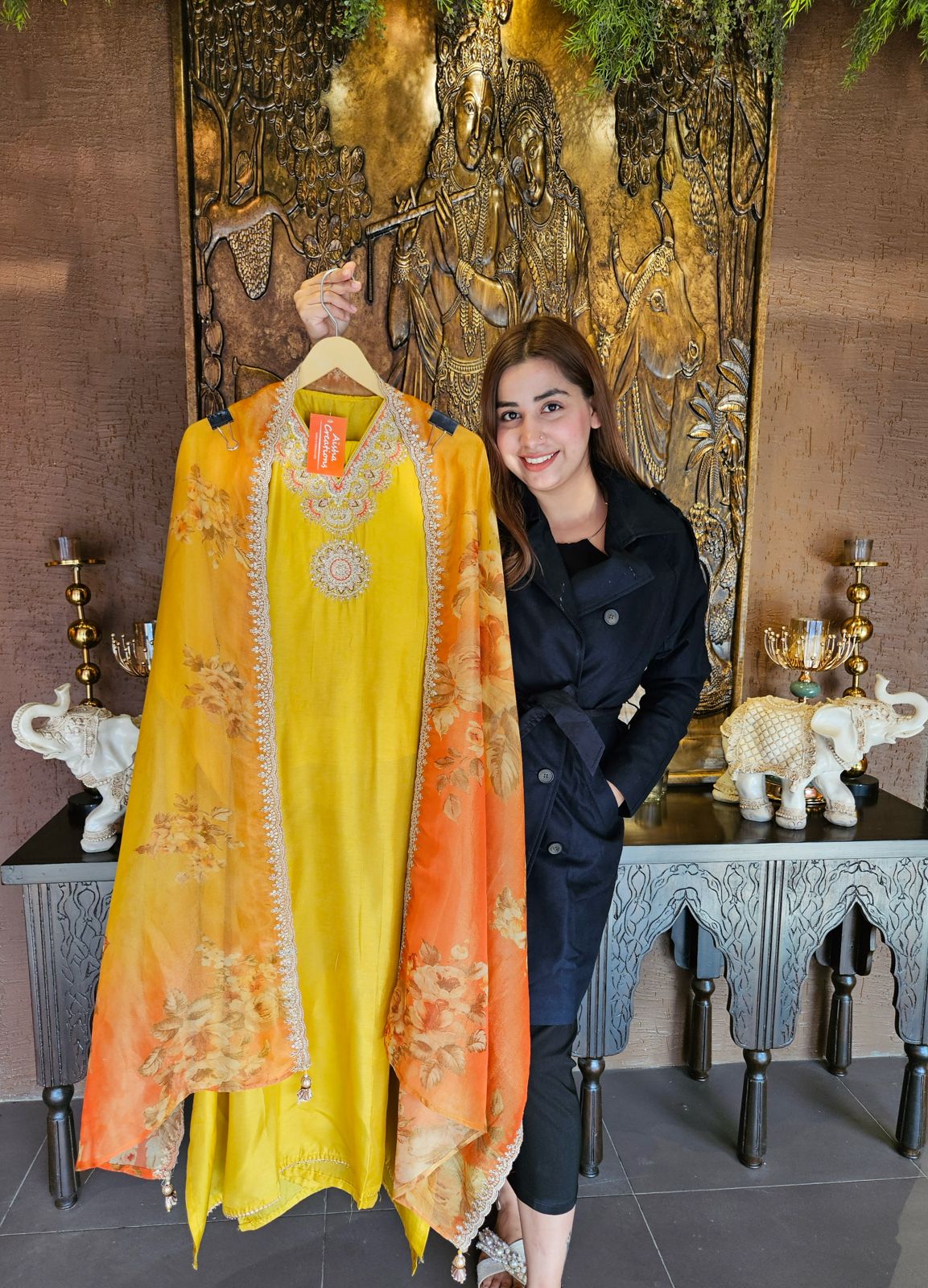 Pure silk shirt (Unstitched) full size shirt with Only neck work done