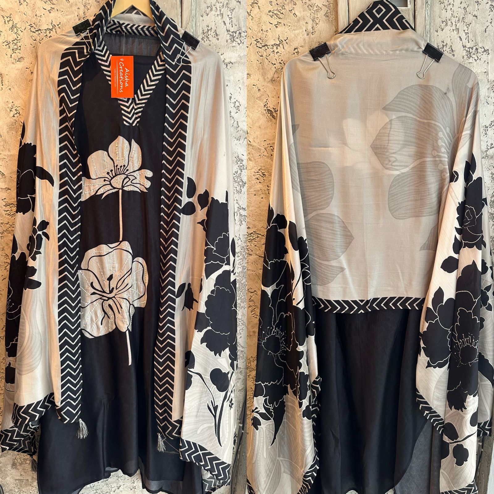 Pure mulberry silk unstitched shirt with very smart digital print with sequence highlights