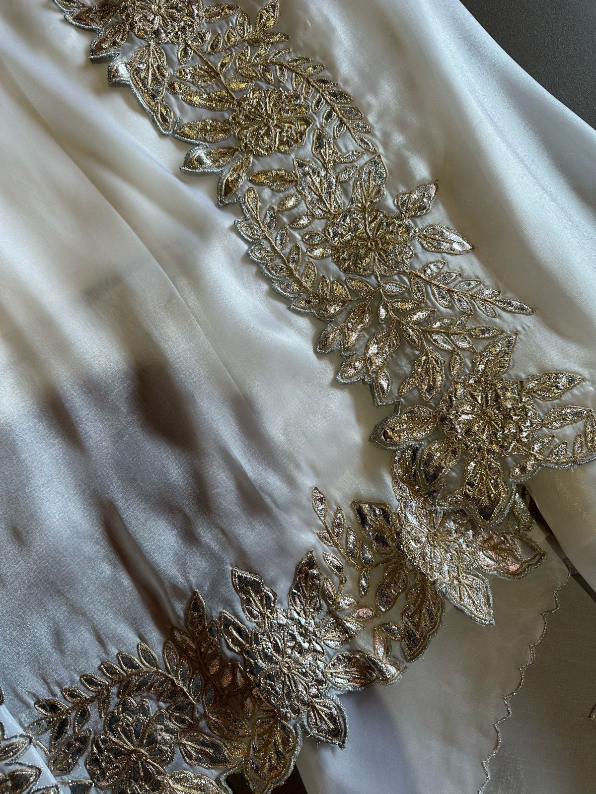 Plain shirt with neck Patti design and Cutwork done on the ghera of the shirt