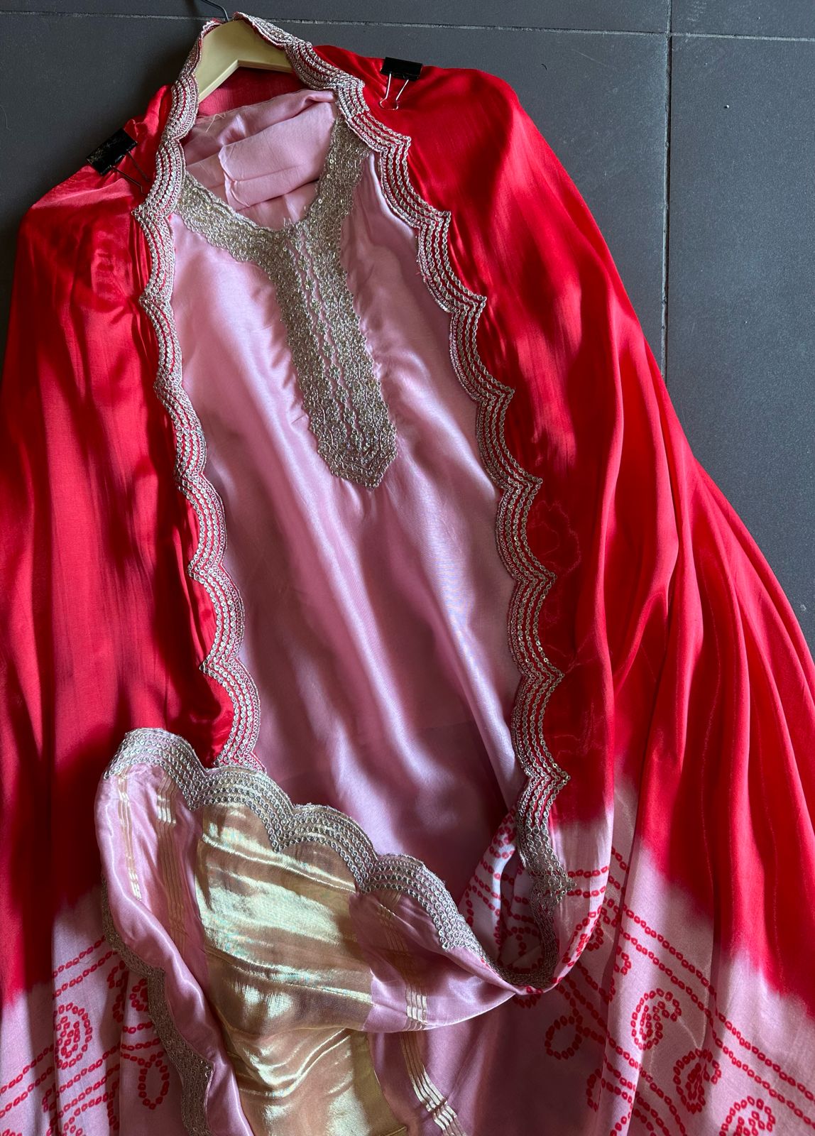 Pure silk shirt powder pink in shade with Beautiful neckline