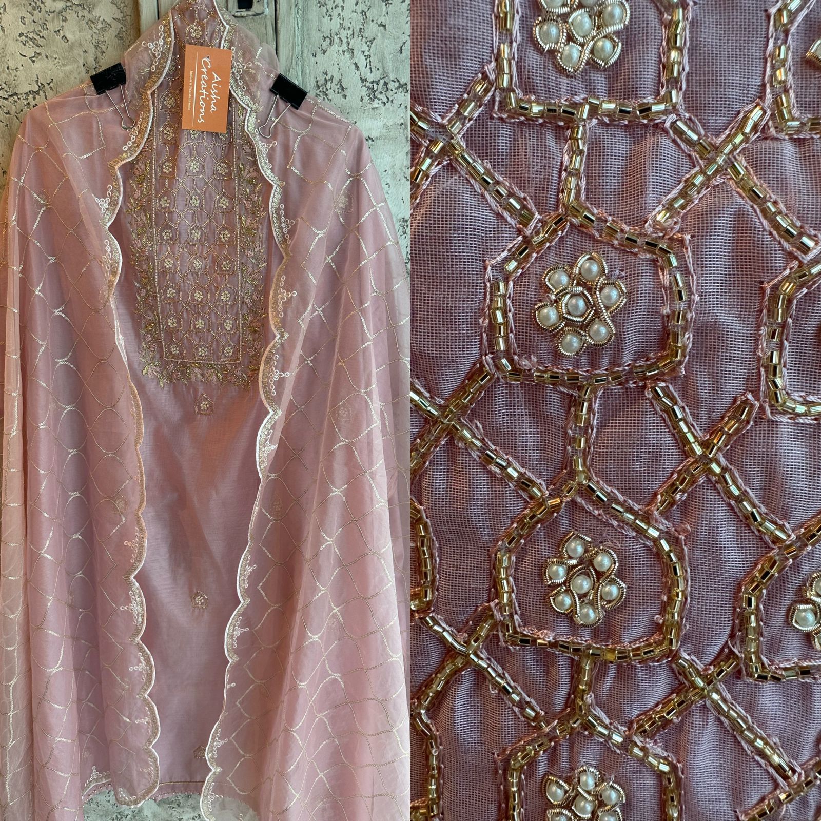 Pure chanderi Unstitched Shirt Nalki work on the neckline