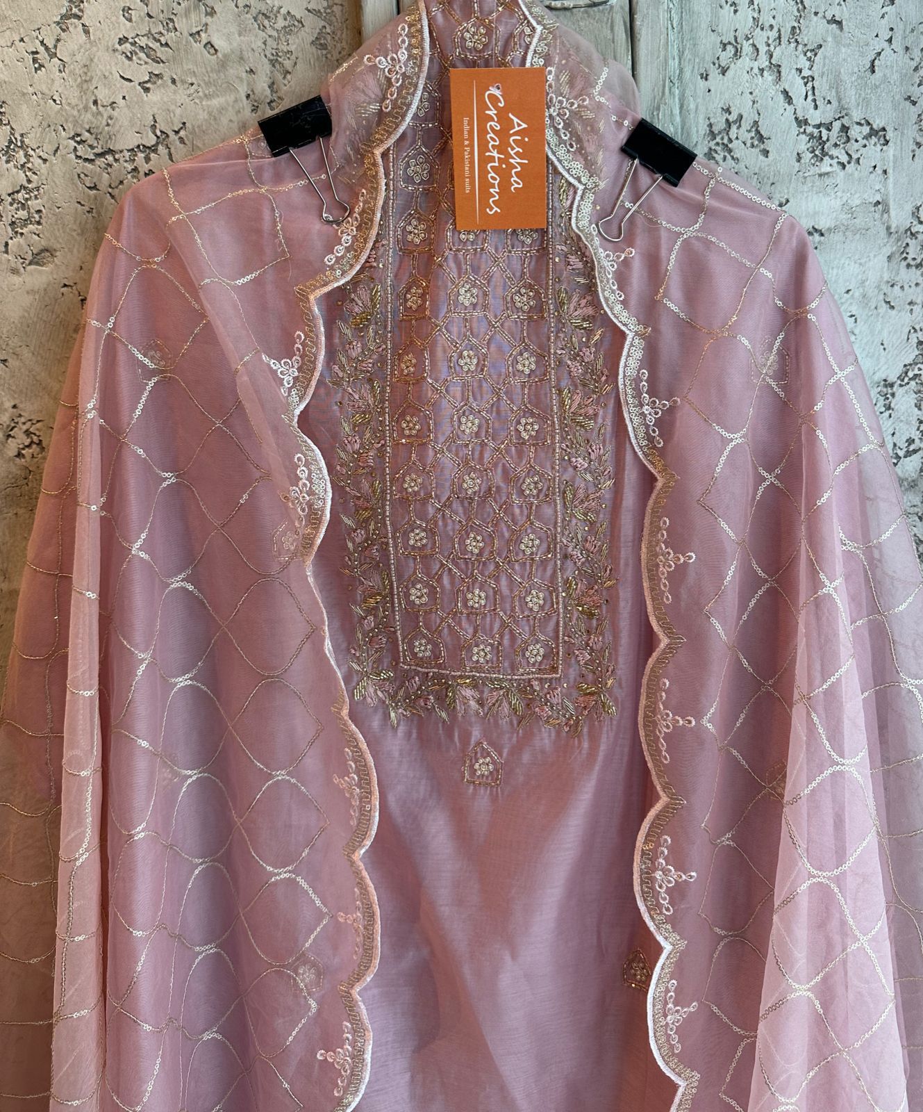 Pure chanderi Unstitched Shirt Nalki work on the neckline