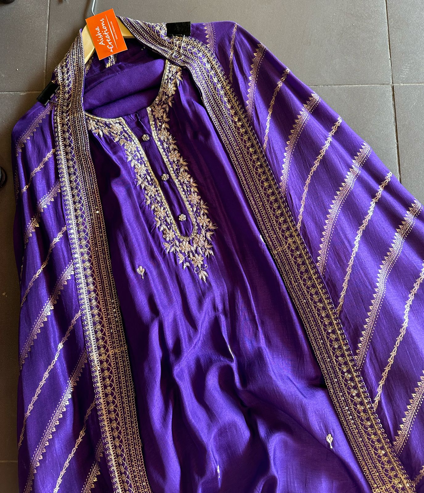 Pure russian silk unstiched shirt with beautiful hand embroidery embroidery on neck