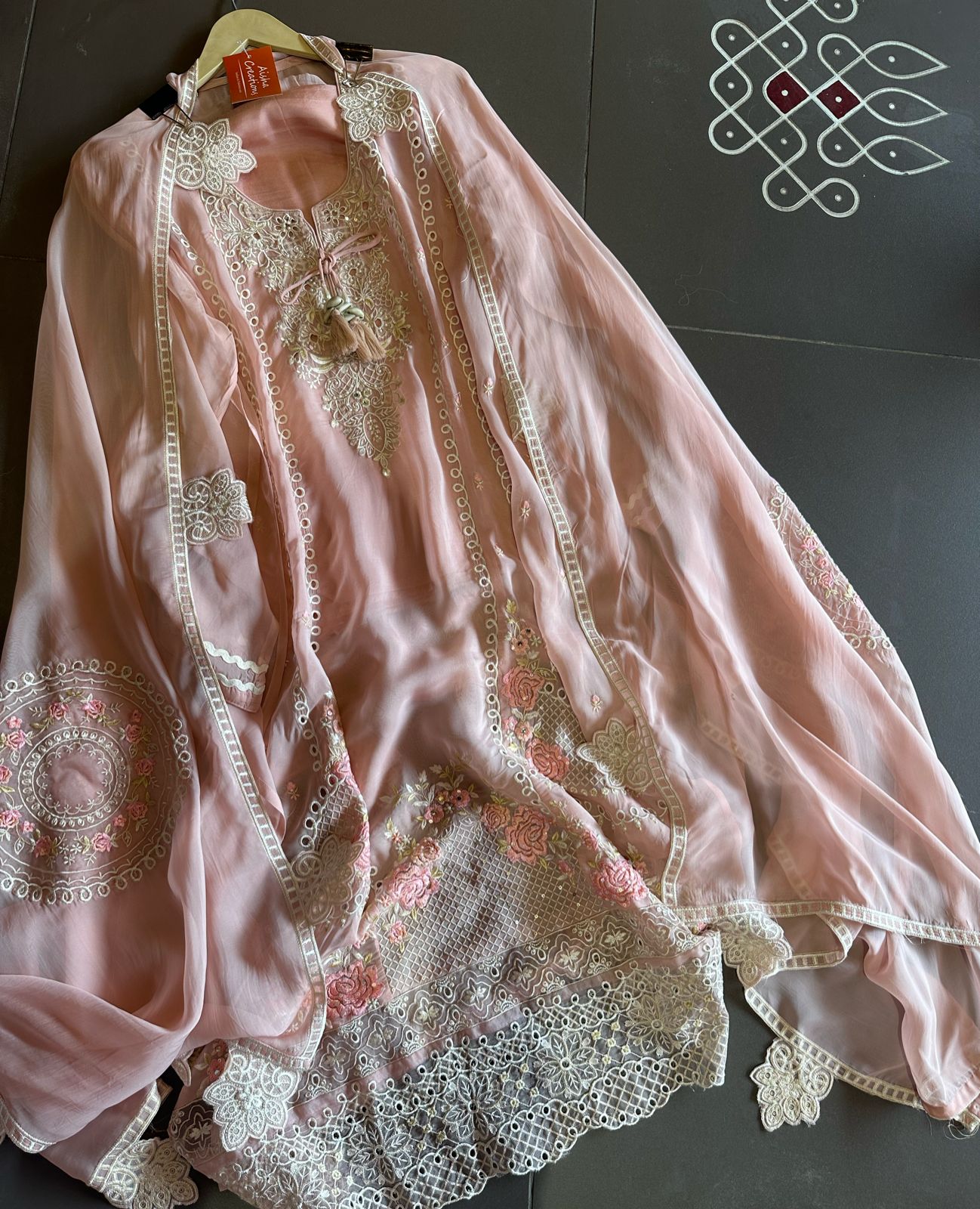 Super soft organza semi stitched shirt with complete thread embroidery done.