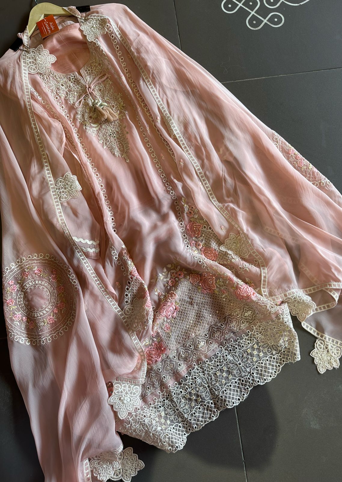 Super soft organza semi stitched shirt with complete thread embroidery done.