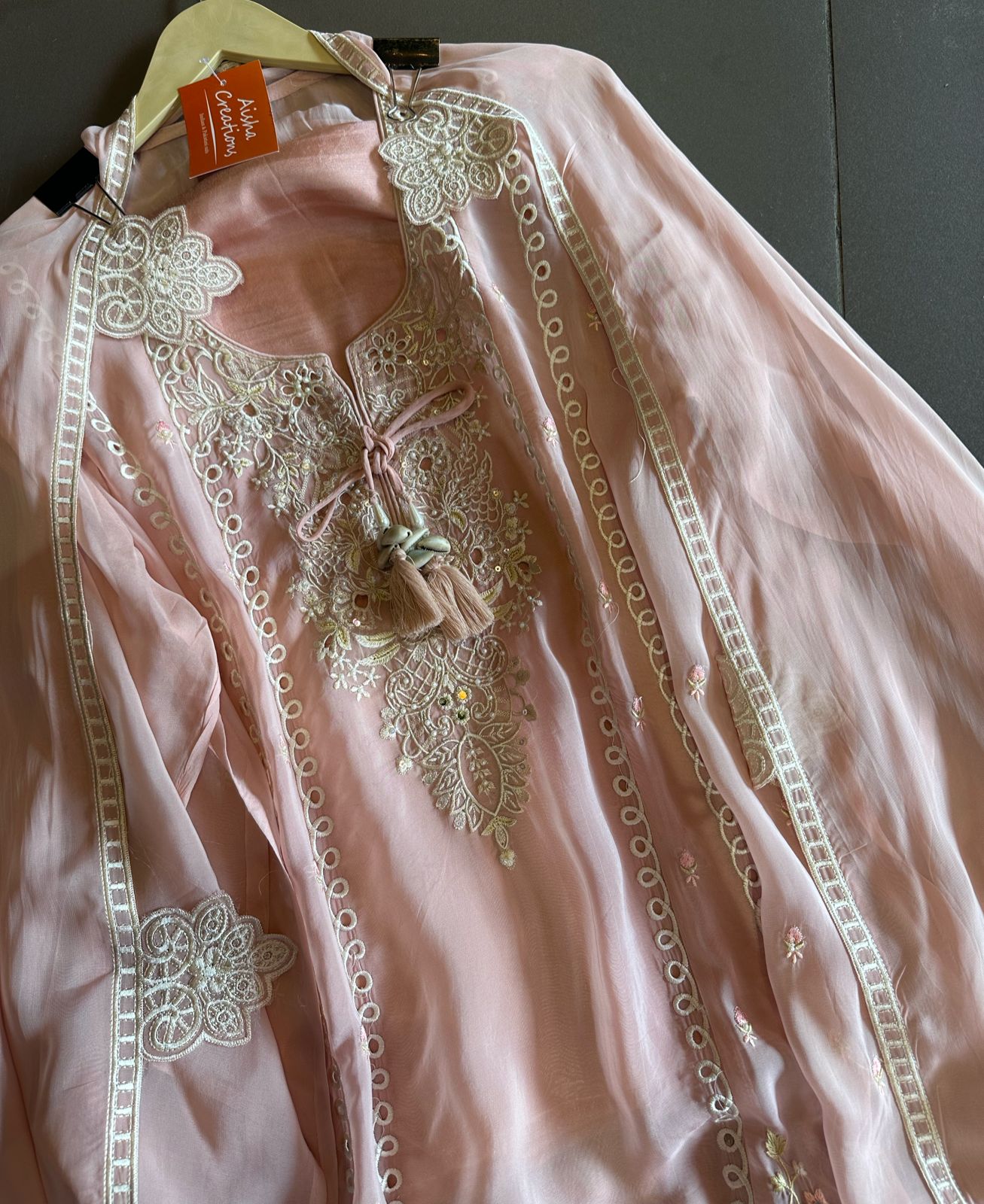 Super soft organza semi stitched shirt with complete thread embroidery done.