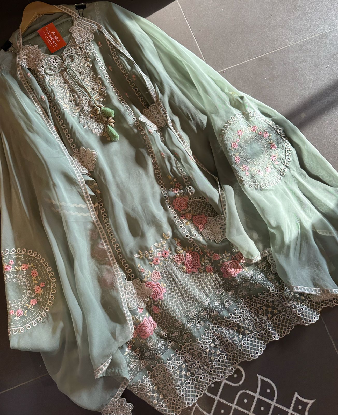 Super soft organza semi stitched shirt with complete thread embroidery done.