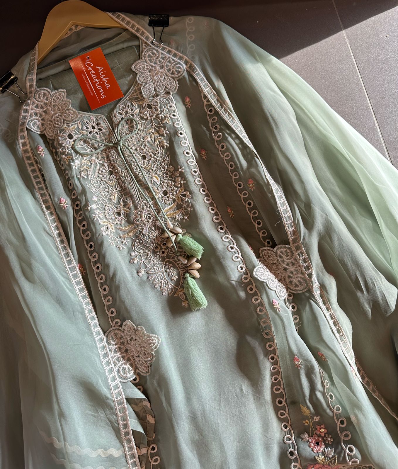 Super soft organza semi stitched shirt with complete thread embroidery done.