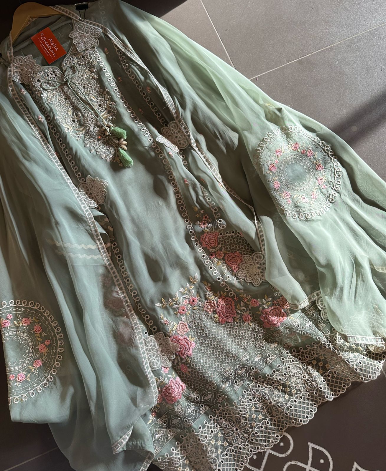 Super soft organza semi stitched shirt with complete thread embroidery done.