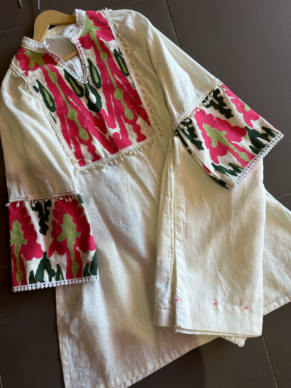 Pure cotton linen stitched Coord set with very gorgeous batik weaving on the neckline