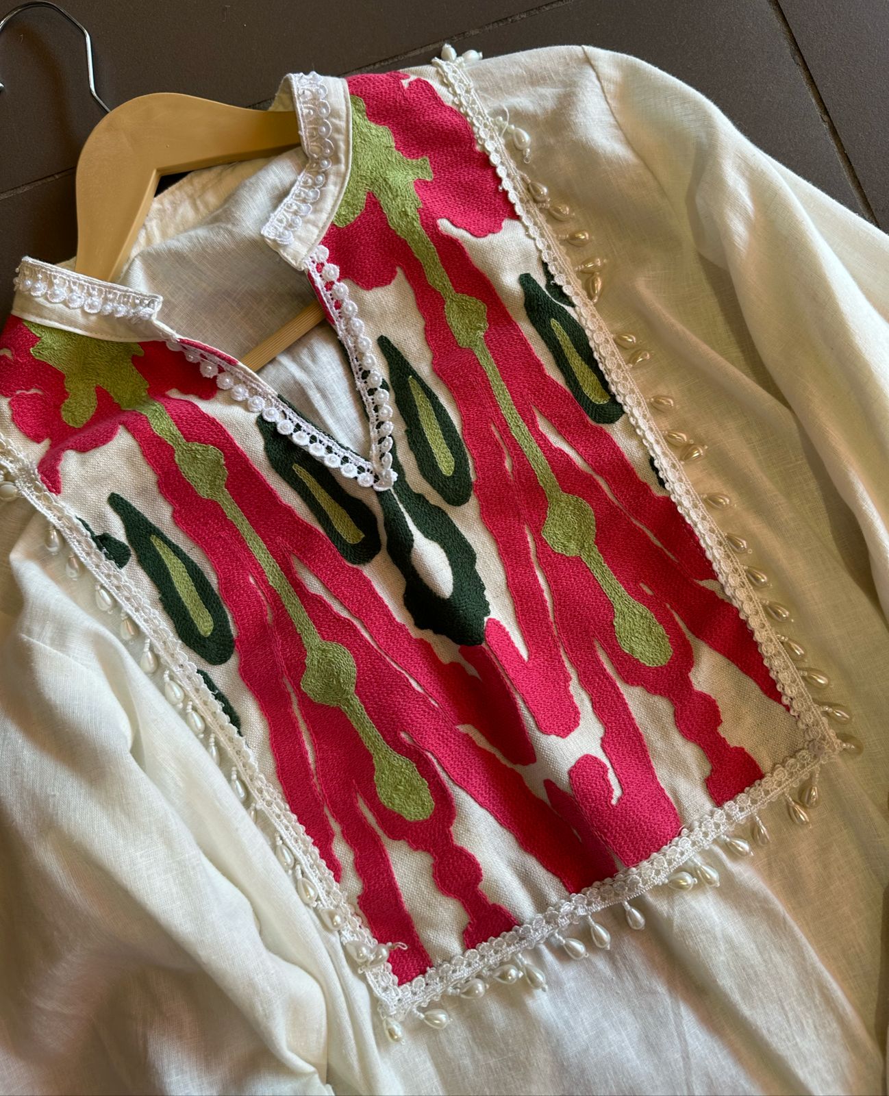Pure cotton linen stitched Coord set with very gorgeous batik weaving on the neckline