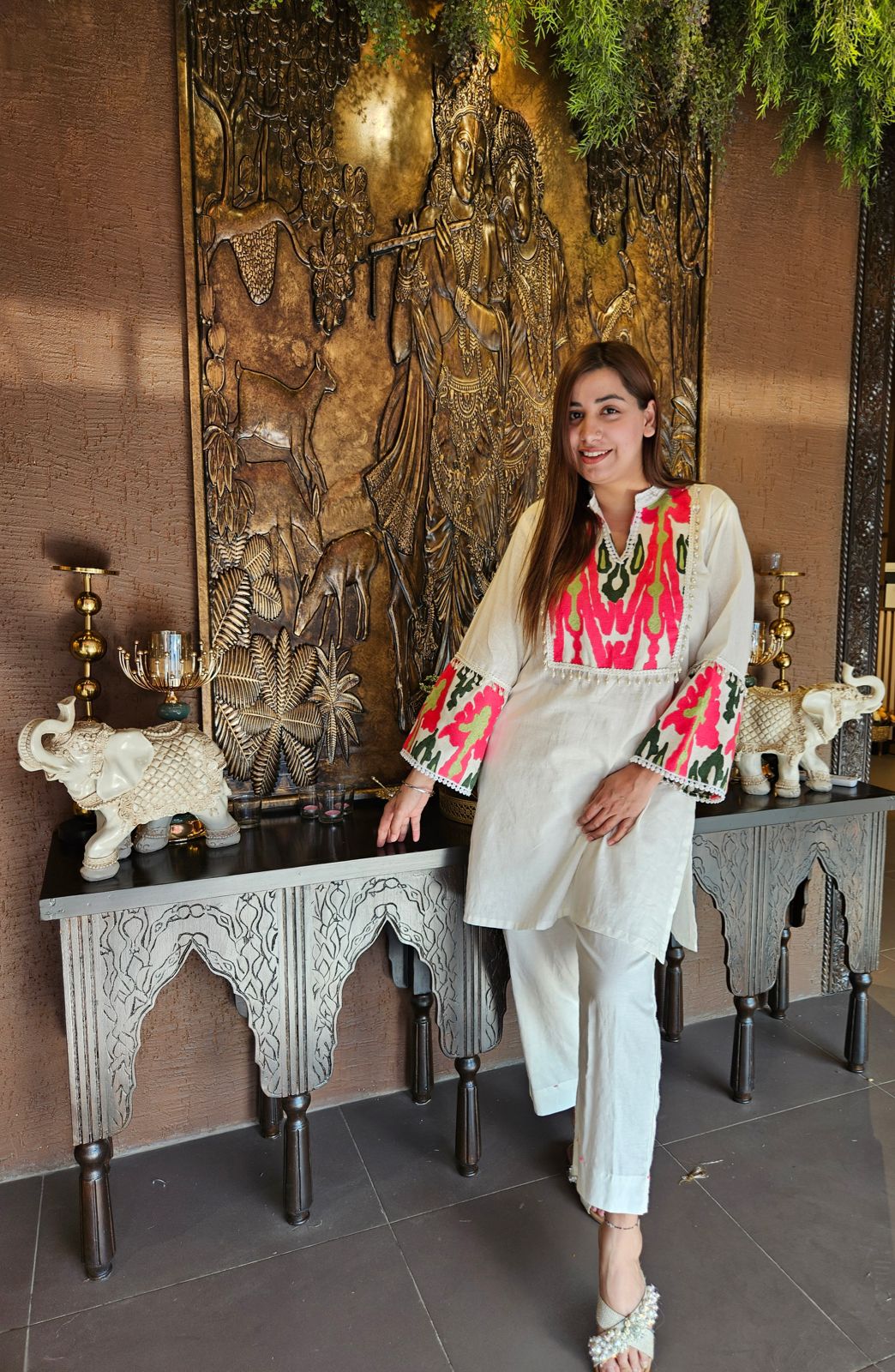 Pure cotton linen stitched Coord set with very gorgeous batik weaving on the neckline