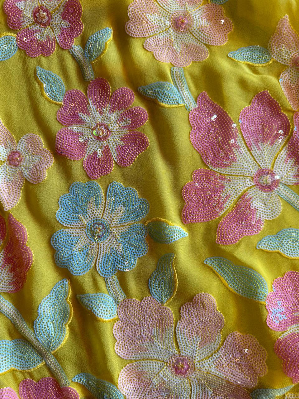 Georgette shirt with very beautiful sequence work on full shirt very neat and clean work.