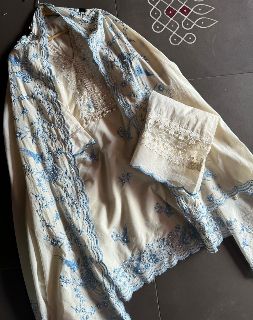 Pure cotton stitched shirt with a combination of hand and machine embroidery