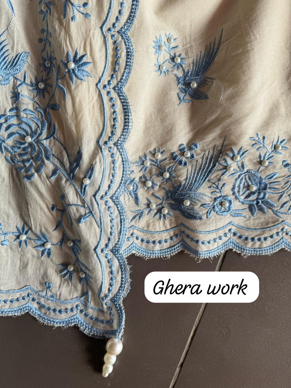 Pure cotton stitched shirt with a combination of hand and machine embroidery