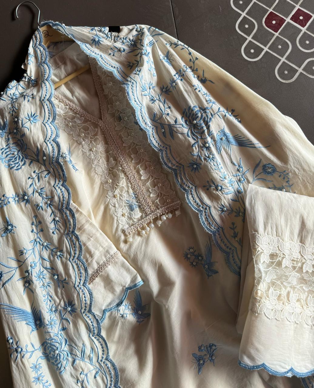 Pure cotton stitched shirt with a combination of hand and machine embroidery