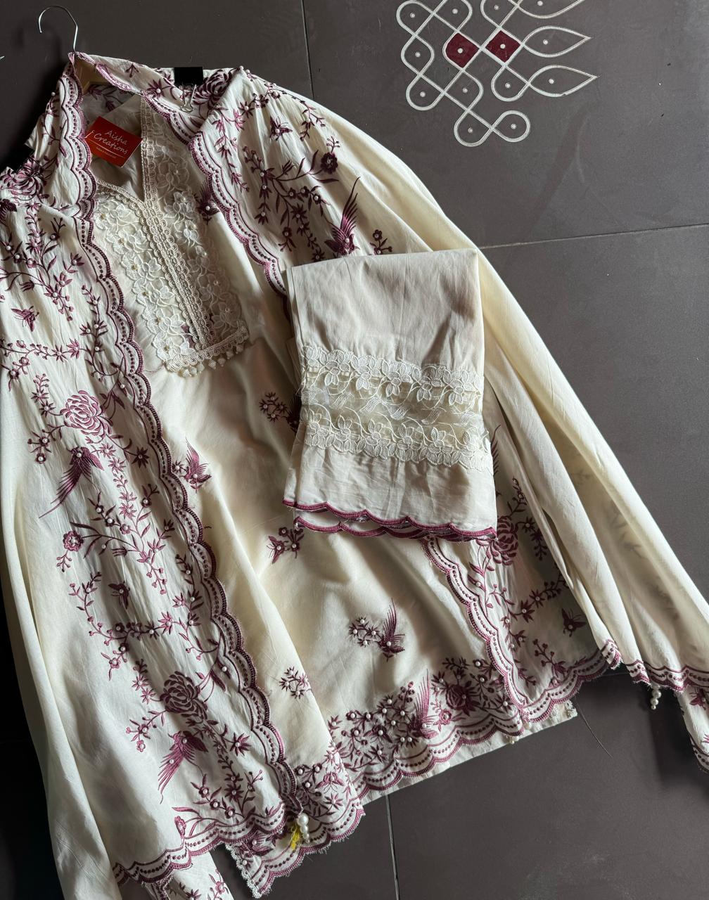 Pure cotton stitched shirt with a combination of hand and machine embroidery