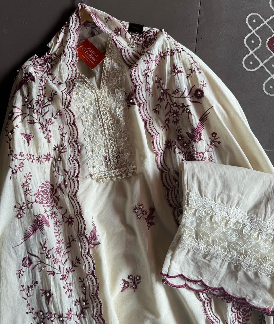 Pure cotton stitched shirt with a combination of hand and machine embroidery
