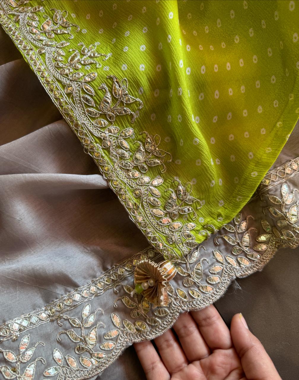 Pure silk shirt with Beautiful minimal Neckwork made with leather gotta