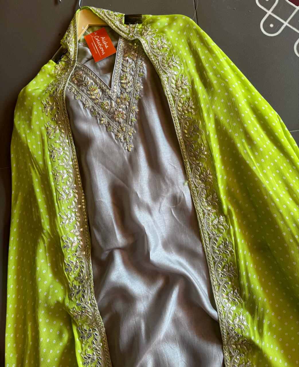 Pure silk shirt with Beautiful minimal Neckwork made with leather gotta