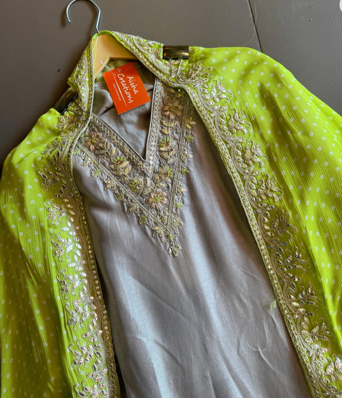 Pure silk shirt with Beautiful minimal Neckwork made with leather gotta