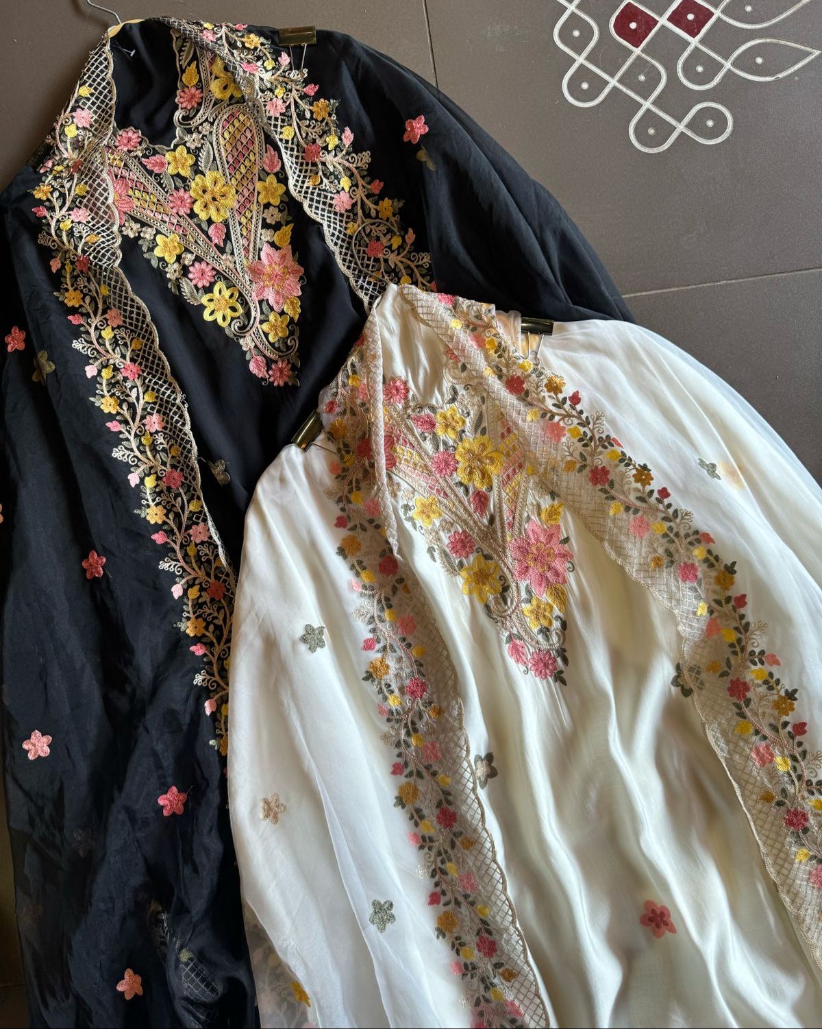 Soft cotton muslin shirt with thread embroidery done on the neckline