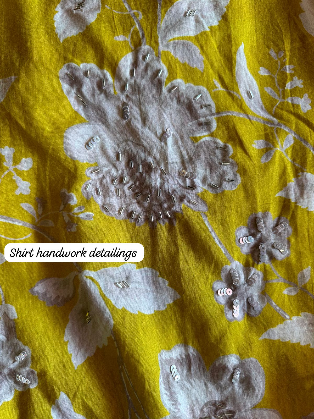 Pure cotton Shirt digital printed with very beautiful handwork highlights on the shirt