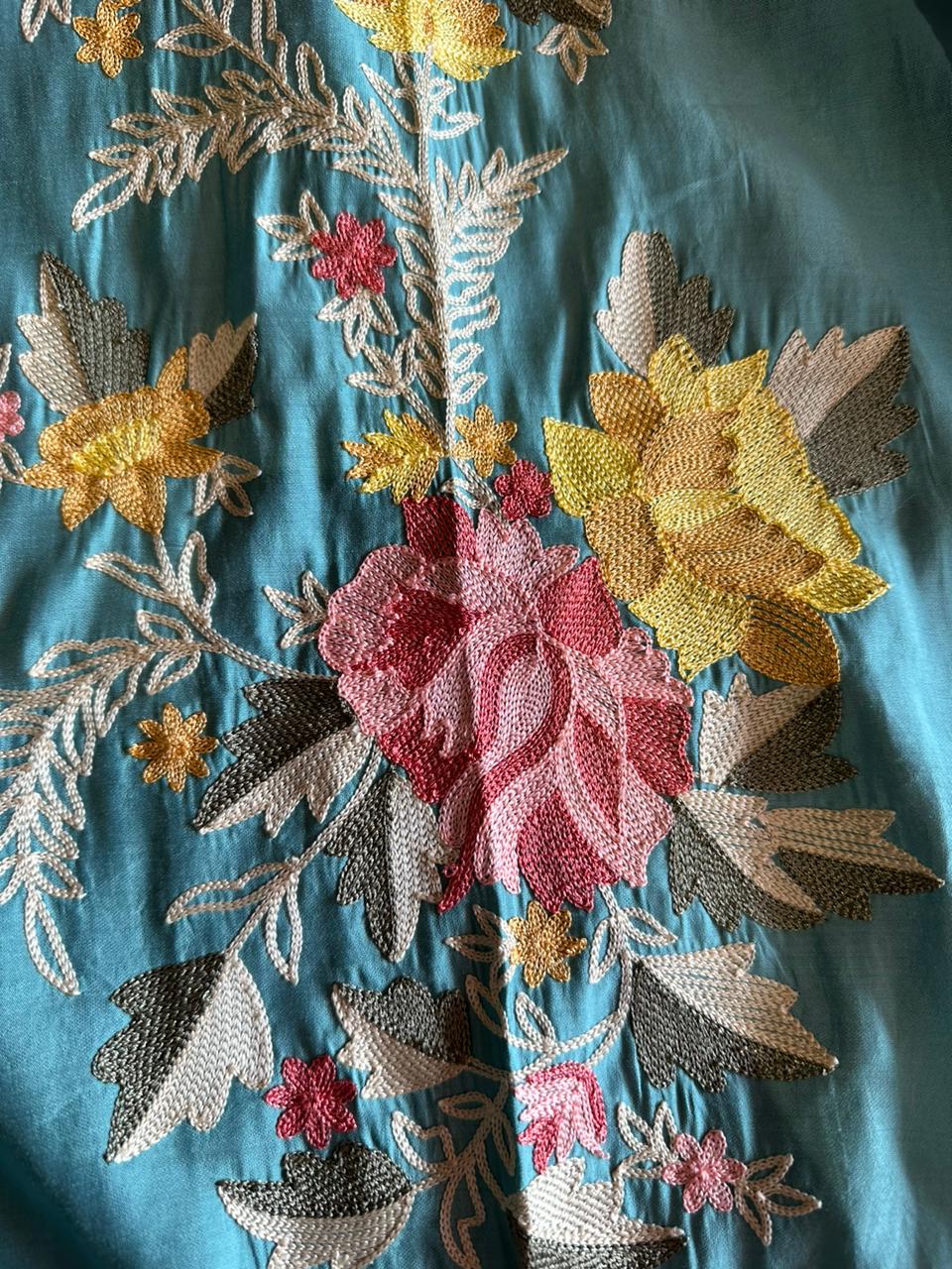 Soft cotton muslin shirt with mirror work  embroidery done on the neckline