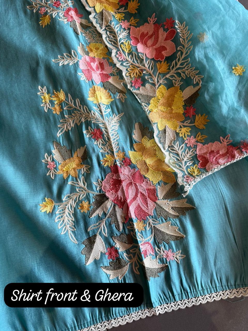 Soft cotton muslin shirt with mirror work  embroidery done on the neckline