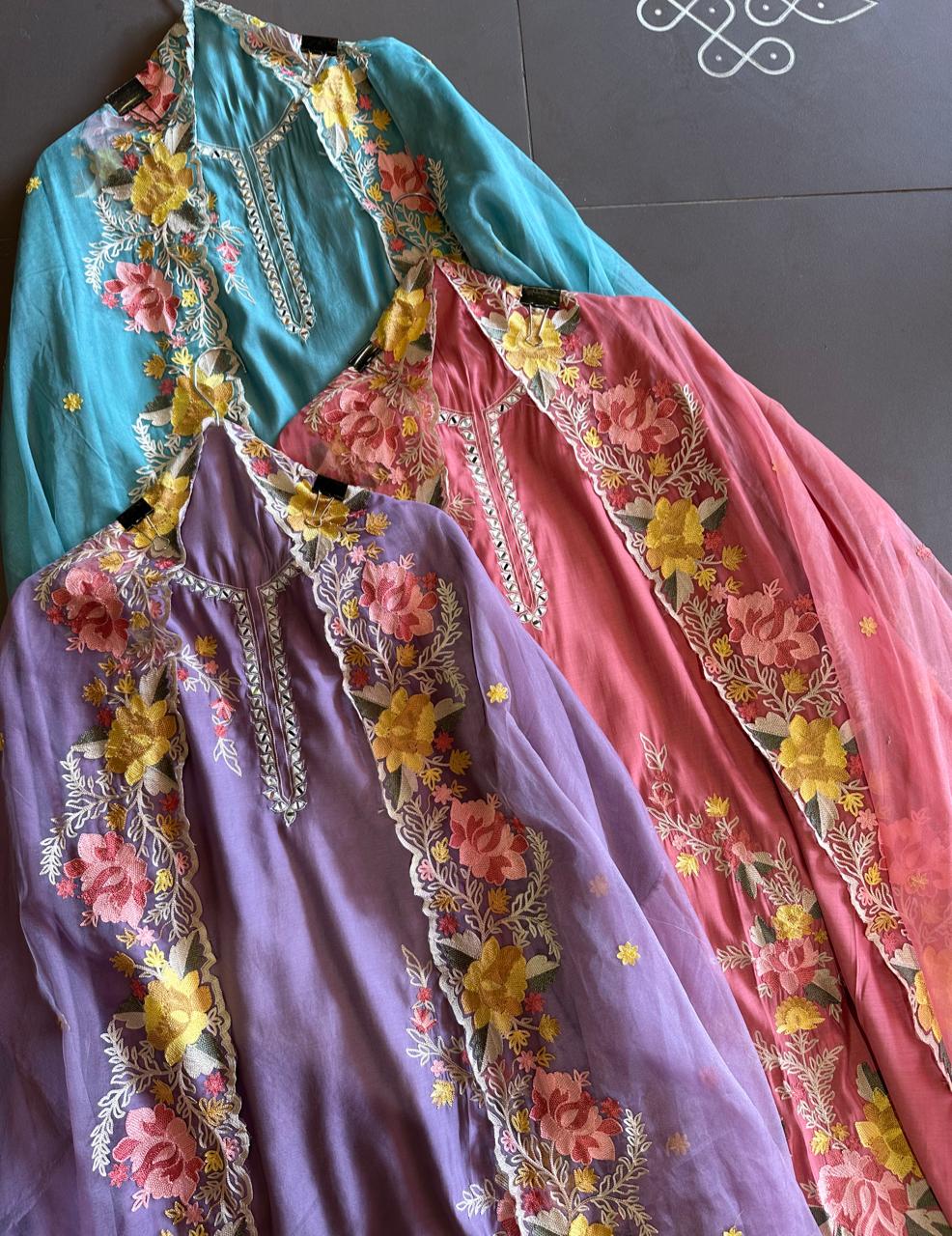 Soft cotton muslin shirt with mirror work  embroidery done on the neckline