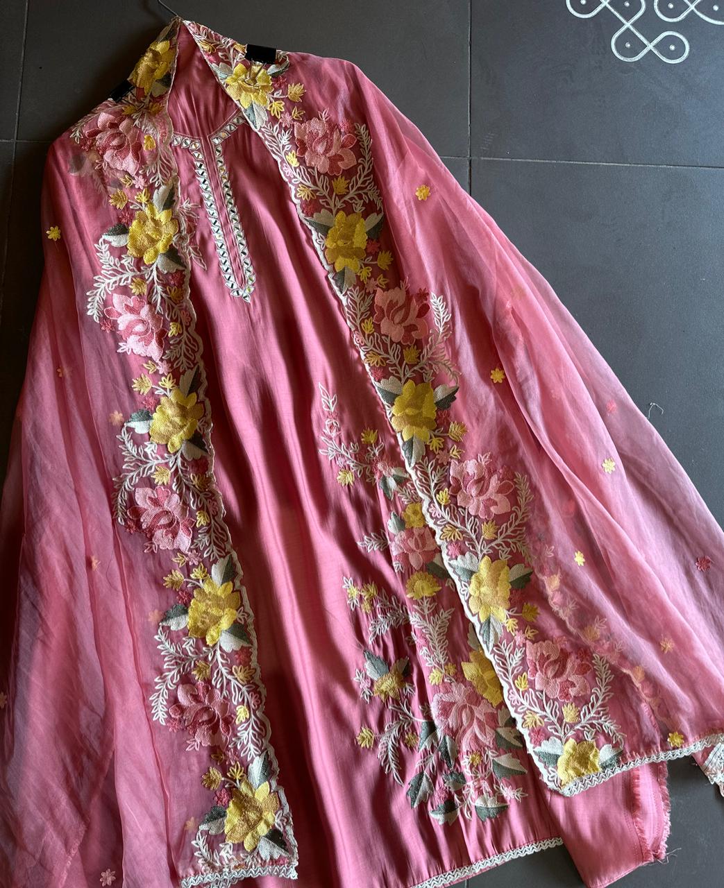 Soft cotton muslin shirt with mirror work  embroidery done on the neckline