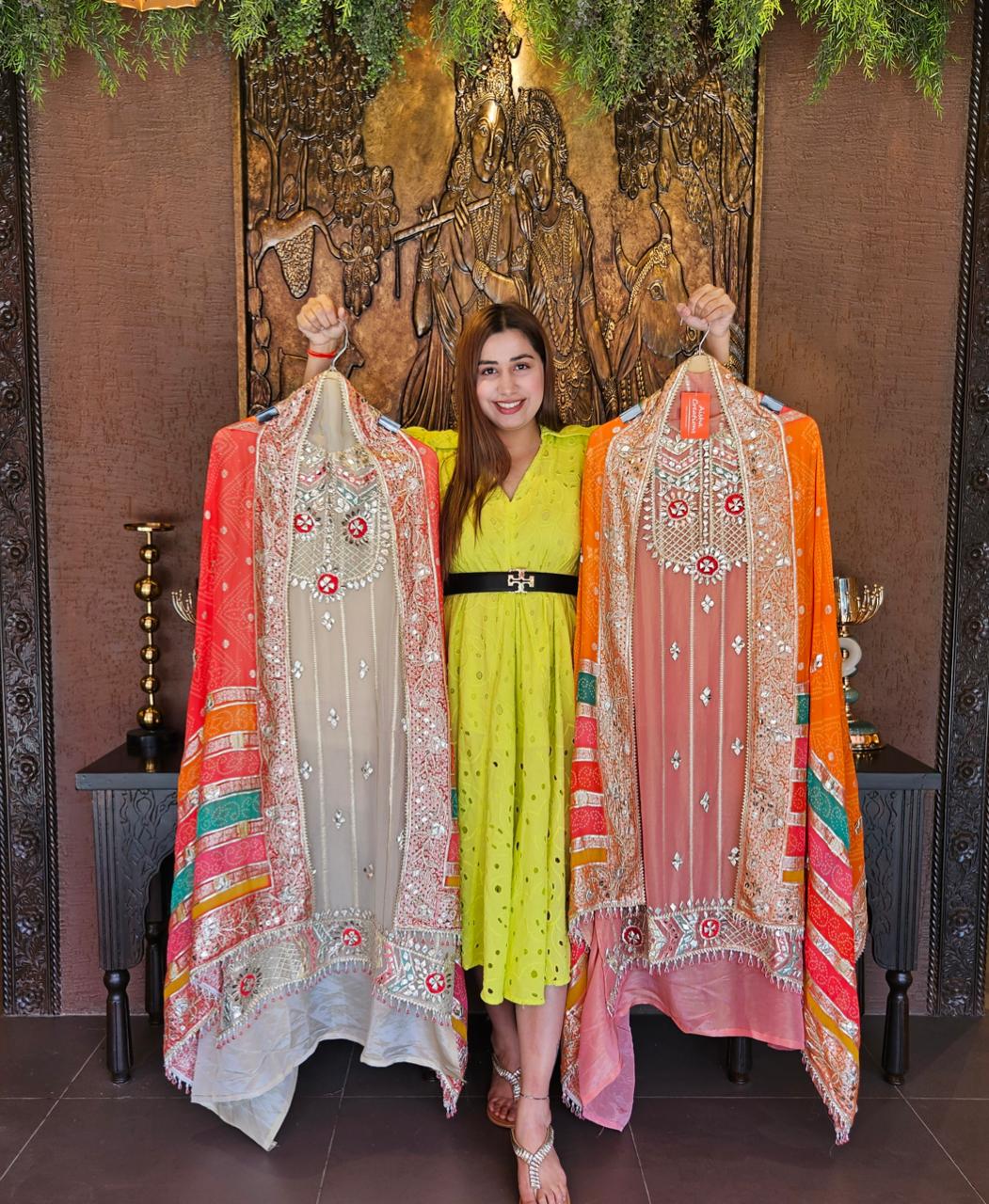 Soft and shimmery organza shirt with banarai weaving