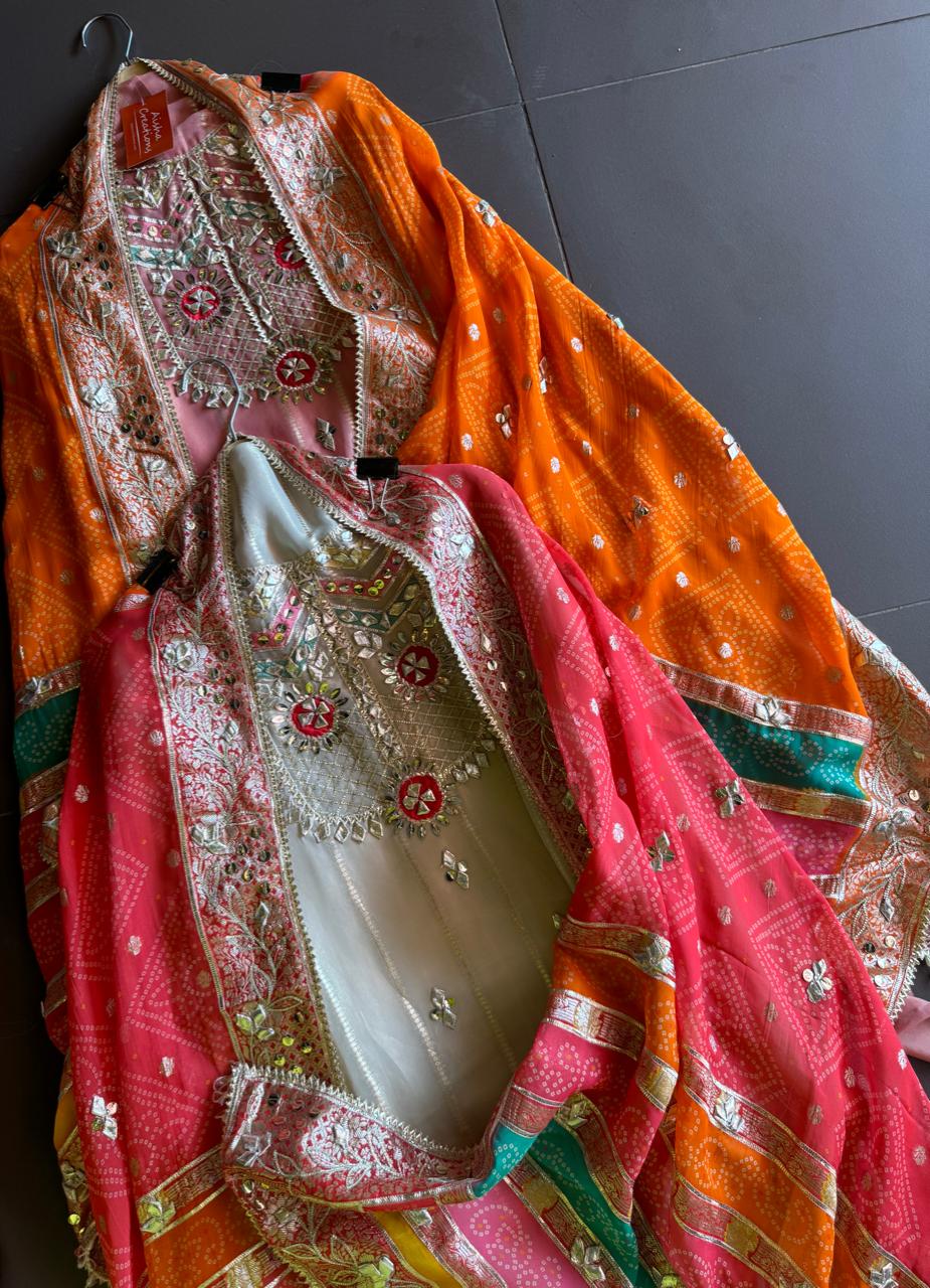 Soft and shimmery organza shirt with banarai weaving