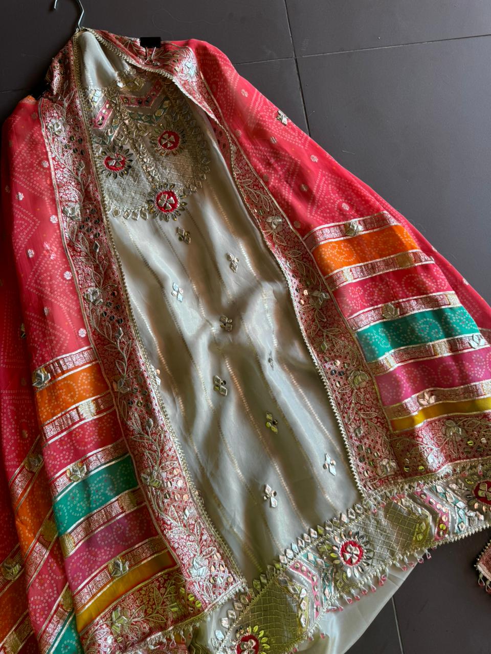 Soft and shimmery organza shirt with banarai weaving