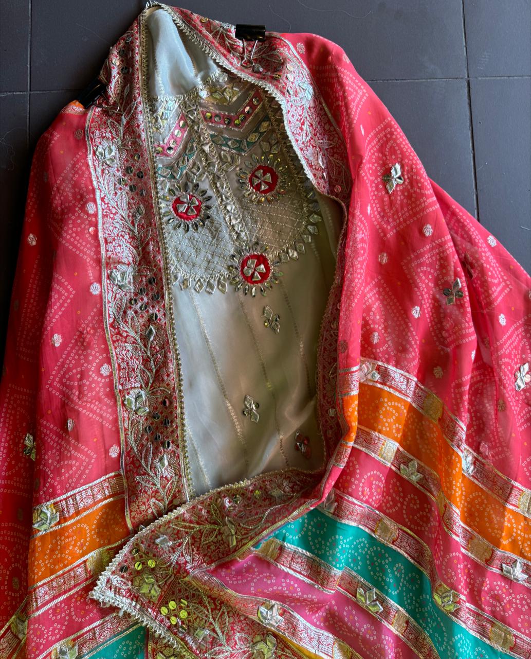 Soft and shimmery organza shirt with banarai weaving