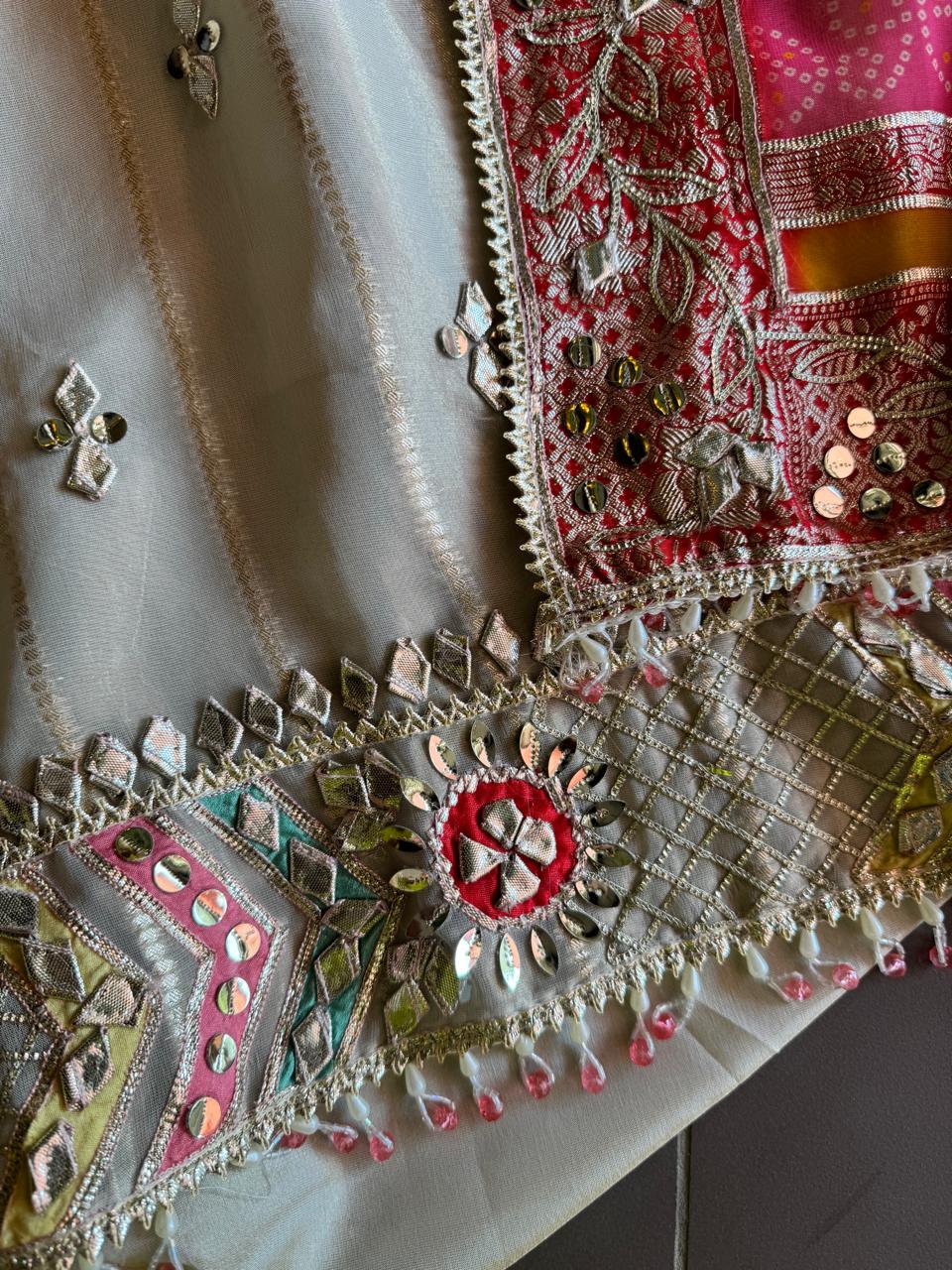 Soft and shimmery organza shirt with banarai weaving