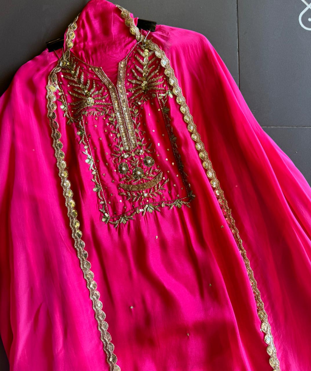 Pure silk Suit with simple shirt with beautiful original zardosi