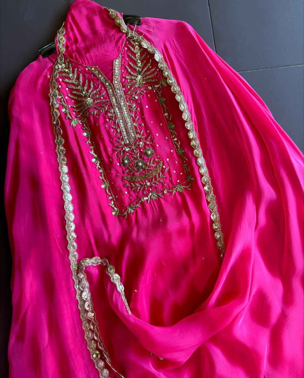 Pure silk Suit with simple shirt with beautiful original zardosi