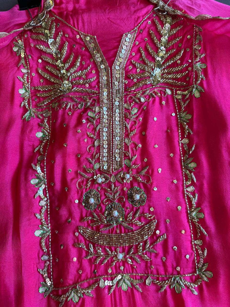 Pure silk Suit with simple shirt with beautiful original zardosi